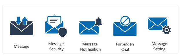 Un conjunto de 5 iconos comerciales como notificación de mensaje de seguridad de mensaje de mensaje