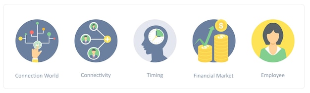 Un conjunto de 5 iconos como la conectividad del mundo de conexión