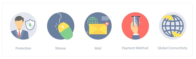 Un conjunto de 5 iconos como el correo de protección del ratón