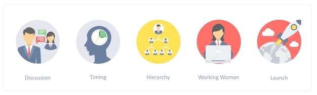 Un conjunto de 5 iconos como la jerarquía de tiempo de discusión