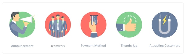 Un conjunto de 5 iconos como el trabajo en equipo de anuncio
