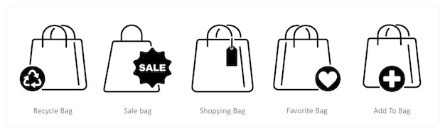 Un conjunto de 5 iconos de compras como bolsa de reciclaje bolsa de venta bolsa de compras