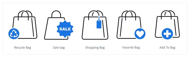 Un conjunto de 5 iconos de compras como bolsa de reciclaje bolsa de venta bolsa de compras