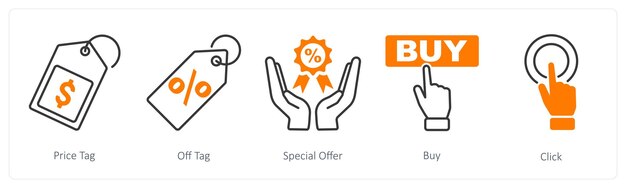Un conjunto de 5 íconos de compras como oferta especial de precio fuera de etiqueta