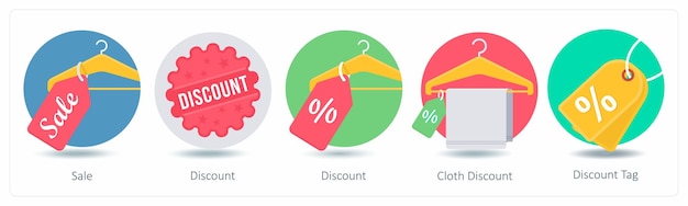 Un conjunto de 5 íconos de compras como venta de descuento dicsount tela