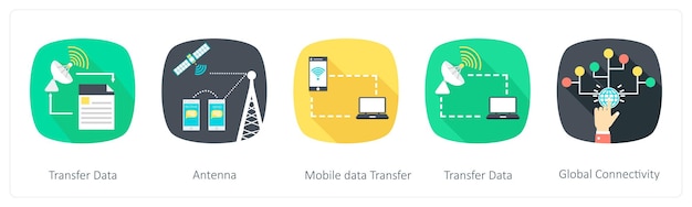 Un conjunto de 5 íconos de comunicación como antena de transferencia de datos móvil