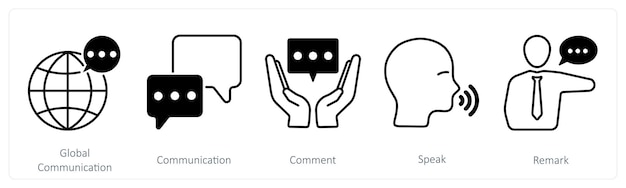 Un conjunto de 5 iconos de comunicación como comentario de comunicación global