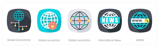 Un conjunto de 5 íconos de comunicación como conectividad global conexión global noticias internacionales