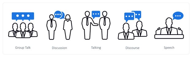 Un conjunto de 5 íconos de comunicación como conversación de grupo conversación hablando