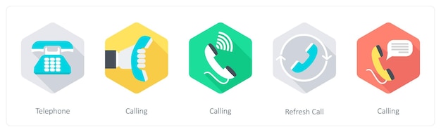 Un conjunto de 5 iconos de comunicación como llamada telefónica de actualización de llamada