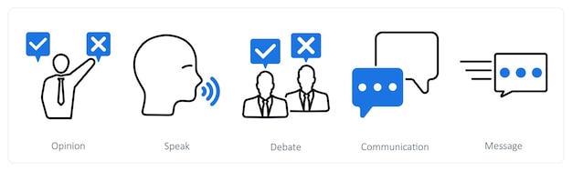 Un conjunto de 5 íconos de comunicación como opinión hablan debate