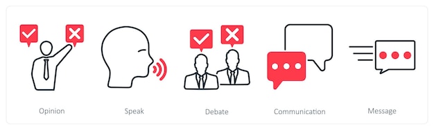Un conjunto de 5 íconos de comunicación como opinión hablan debate