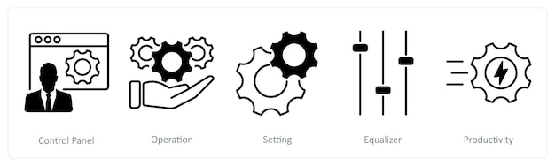 Un conjunto de 5 iconos de configuración como configuración de operación del panel de control