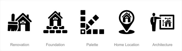 Un conjunto de 5 iconos de construcción como paleta de cimientos de renovación