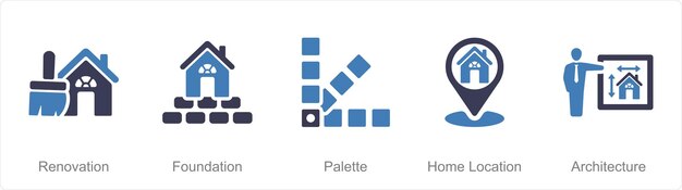 Un conjunto de 5 iconos de construcción como paleta de cimientos de renovación