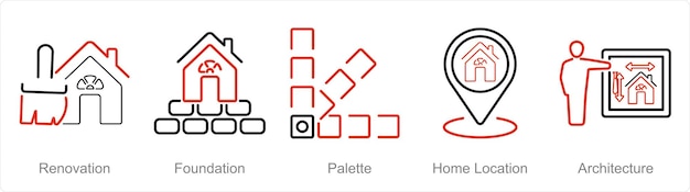 Un conjunto de 5 iconos de construcción como paleta de cimientos de renovación