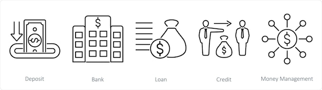 Un conjunto de 5 iconos contables como préstamo bancario de depósito