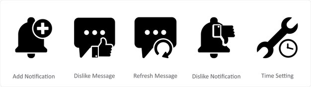 Un conjunto de 5 iconos de contacto como agregar notificación desagradar mensaje refrescar mensaje