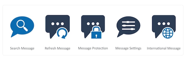 Un conjunto de 5 iconos de contacto como búsqueda de mensaje de actualización de mensaje de protección de mensaje
