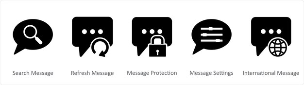 Un conjunto de 5 iconos de contacto como búsqueda de mensaje de actualización de mensaje de protección de mensaje