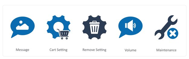 Un conjunto de 5 iconos de contacto como configuración del carrito de mensajes eliminar la configuración