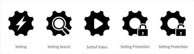 Un conjunto de 5 iconos de contacto como configuración de configuración de búsqueda configuración de video