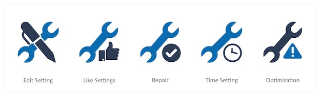 Un conjunto de 5 iconos de contacto como configuración de edición como configuración de reparación