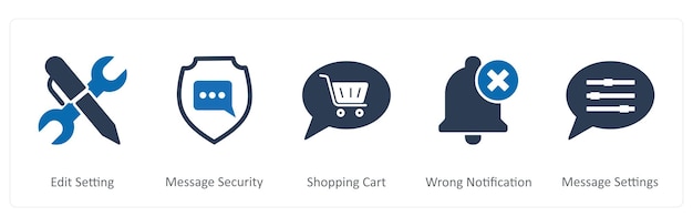 Un conjunto de 5 iconos de contacto como configuración de edición de mensajes de seguridad del carrito de compras