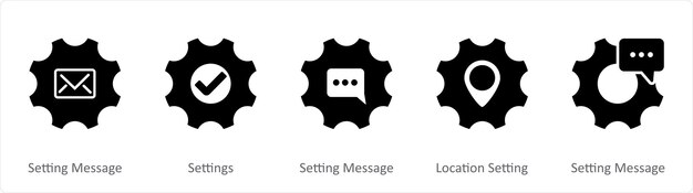 Un conjunto de 5 iconos de contacto como configuración de mensajes configuración de ubicación