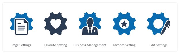 Un conjunto de 5 iconos de contacto como configuración de la página configuración favorita de gestión de negocios