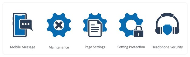 Un conjunto de 5 iconos de contacto como configuración de la página de mantenimiento de mensajes móviles