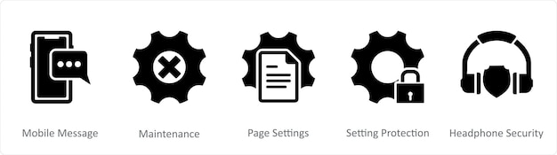 Un conjunto de 5 iconos de contacto como configuración de la página de mantenimiento de mensajes móviles