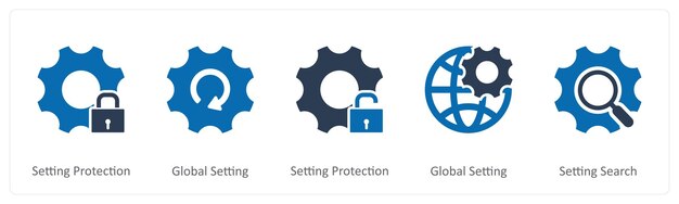 Un conjunto de 5 iconos de contacto como configuración de protección configuración global configuración de protección