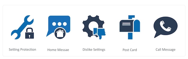 Un conjunto de 5 iconos de contacto como configuración de protección de mensajes de inicio no me gustan configuraciones