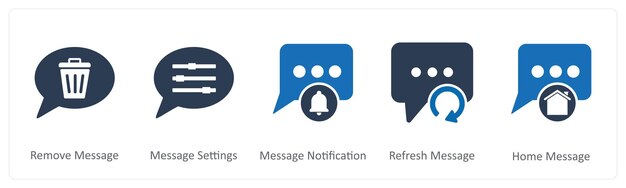 Un conjunto de 5 iconos de contacto como la eliminación de mensajes de configuración de mensajes de notificación