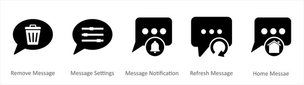 Un conjunto de 5 iconos de contacto como la eliminación de mensajes de configuración de mensajes de notificación