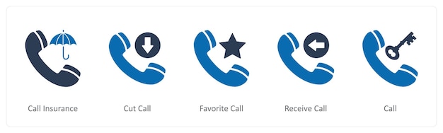 Un conjunto de 5 iconos de contacto como llamada de seguro cortar llamada llamada favorita