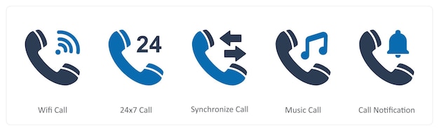 Un conjunto de 5 iconos de contacto como llamada wifi llamada 24x7 llamada sincronizar llamada