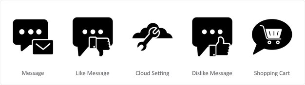 Un conjunto de 5 iconos de contacto como mensaje como configuración de nube de mensajes