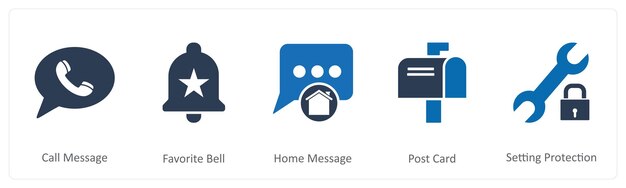 Un conjunto de 5 iconos de contacto como mensaje de llamada llamada favorita llamada mensaje de casa