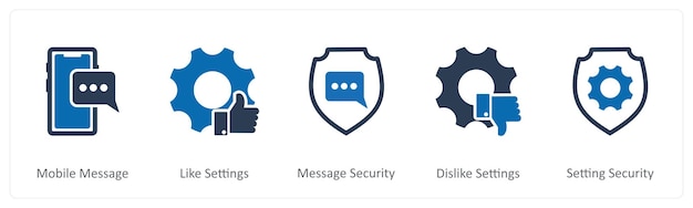 Un conjunto de 5 iconos de contacto como mensaje móvil como configuraciones de seguridad de mensajes