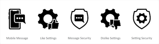 Un conjunto de 5 iconos de contacto como mensaje móvil como configuraciones de seguridad de mensajes