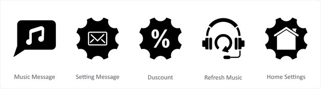 Un conjunto de 5 iconos de contacto como mensaje de música configuración de mensaje de descuento