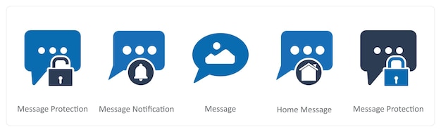 Un conjunto de 5 íconos de contacto como mensaje de protección de mensaje de notificación
