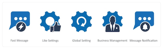 Un conjunto de 5 iconos de contacto como mensaje rápido como configuraciones configuración global