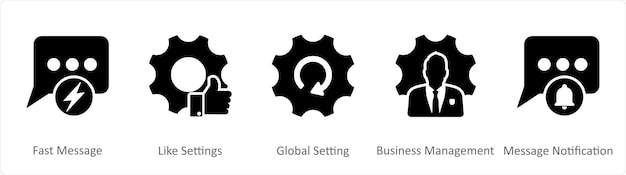 Un conjunto de 5 iconos de contacto como mensaje rápido como configuraciones configuración global