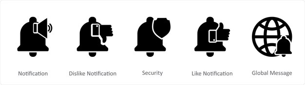 Un conjunto de 5 íconos de contacto como notificación no gustan la seguridad de la notificación