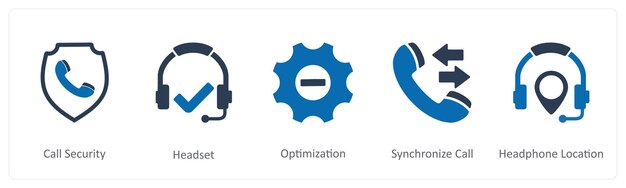 Un conjunto de 5 iconos de contacto como optimización de auriculares de seguridad de llamada