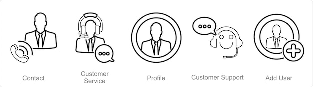 Un conjunto de 5 iconos de contacto como perfil de contacto de servicio al cliente