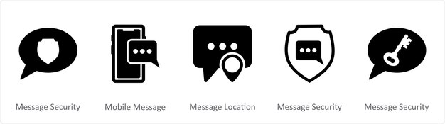 Un conjunto de 5 iconos de contacto como ubicación de mensajes de seguridad de mensajes móviles